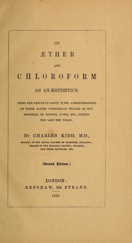 Cover for On aether and chloroform as anæsthetics