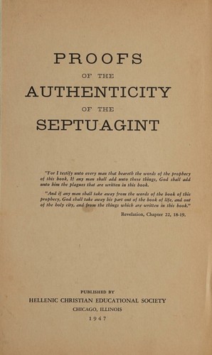 Cover for Proofs of the authenticity of the Septuagint