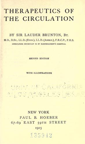 Cover for Therapeutics of the circulation
