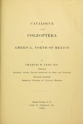 Cover for Catalogue of the Coleoptera of America, north of Mexico