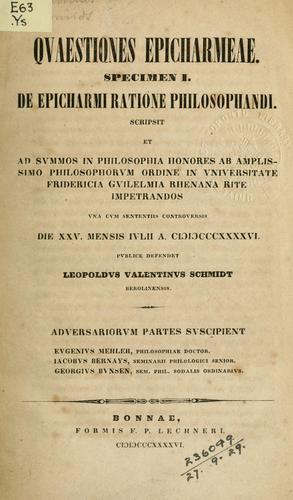 Cover for Quaestiones Epicharmeae