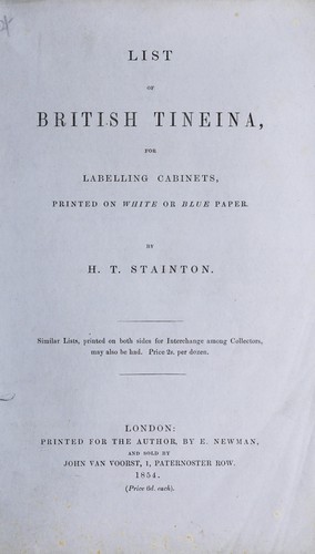 Cover for List of British Tineina