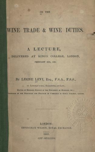 Cover for On the wine trade & wine duties