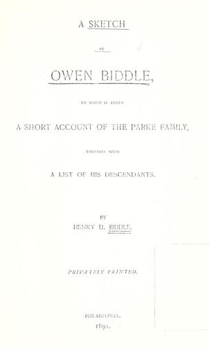 Cover for Sketch of Owen Biddle