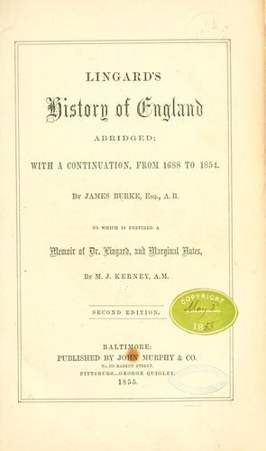 Cover for Lingard's history of England abridged