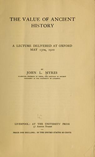 Cover for The value of ancient history