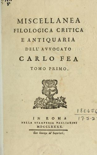 Cover for Miscellanea filologica critica e antiquaria