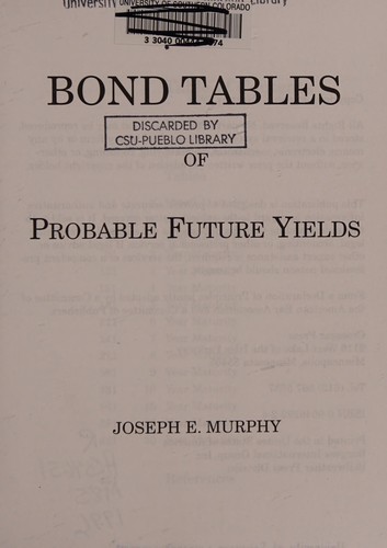 Cover for Bond tables of probable future yields
