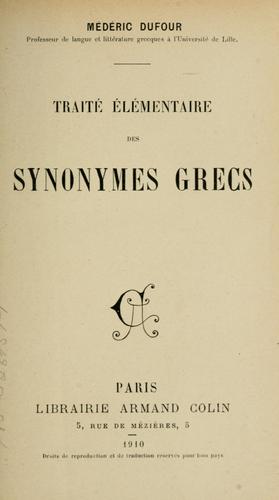 Cover for Traité élémentaire des synonymes grecs