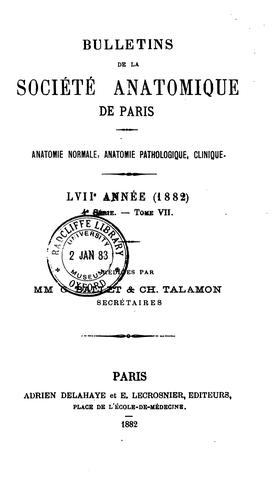Cover for Bulletions de la Societe Anatomique de Paris