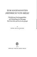 Cover for Zum sogenannten Heinrich von Melk.