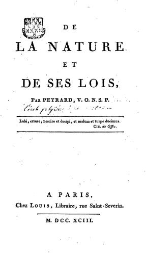 Cover for De la nature et de ses lois