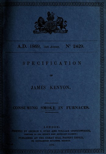 Cover for Specification of James Kenyon