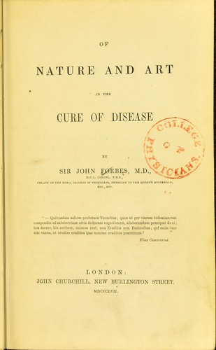 Cover for Of nature and art in the cure of disease