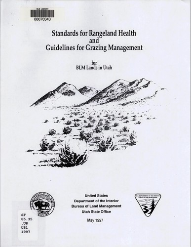 Cover for Standards for rangeland health and guidelines for grazing management for BLM lands in Utah