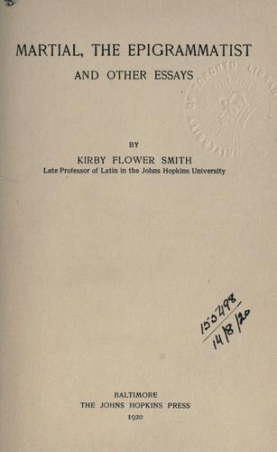 Cover for Martial, the epigrammatist and other essays.