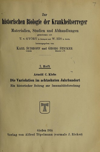 Cover for Die Variolation im achtzehnten Jahrhundert