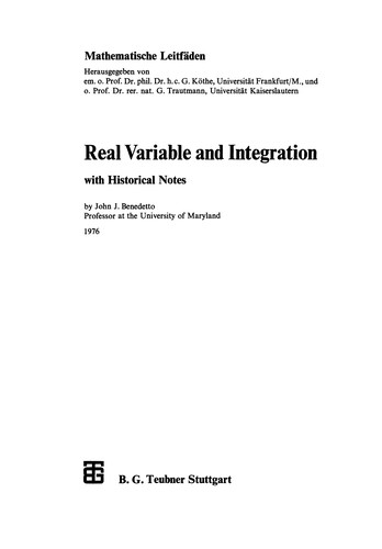 Cover for Real Variable and Integration