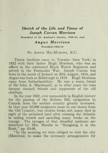 Cover for Sketch of the life and times of Joseph Curran Morrison and Angus Morrison