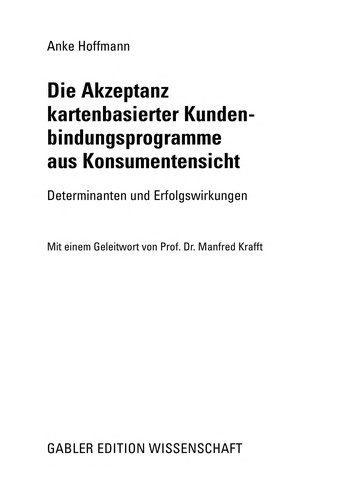 Cover for Die Akzeptanz kartenbasierter Kundenbindungsprogramme aus Konsumentensicht