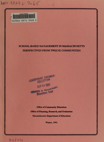 Cover for School-based management in Massachusetts