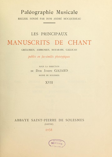 Cover for Paléographie musicale