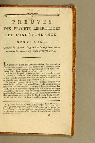 Cover for Preuves complettes et matérielles du projet des colons