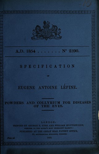 Cover for Specification of Eugene Antoine Lépine