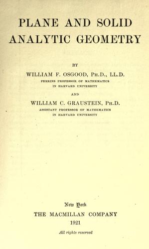 Cover for Plane and solid analytic geometry