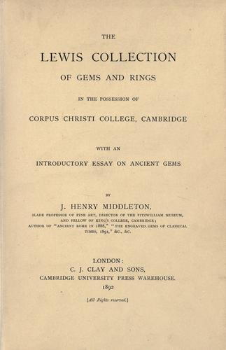 Cover for The Lewis collection of gems and rings in the possession of Corpus Christi college, Cambridge