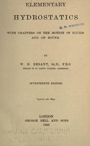 Cover for Elementary hydrostatics, with chapters on the motion of fluids and on sound.