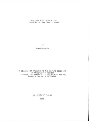 Cover for Numerical modeling of solute transport in tidal canal networks