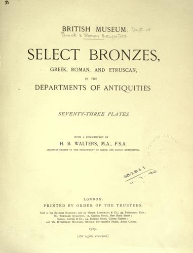 Cover for Select bronzes, Greek, Roman, and Etruscan