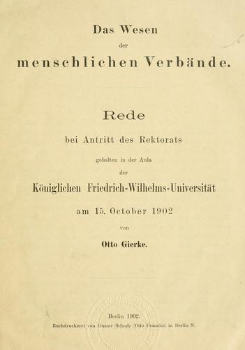 Cover for Wesen der menschlichen Verbände