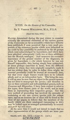 Cover for On the genera of the Cossonidae.