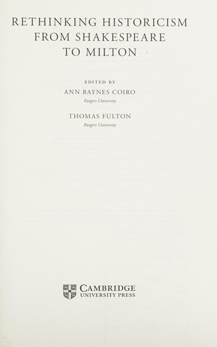 Cover for Rethinking historicism from Shakespeare to Milton