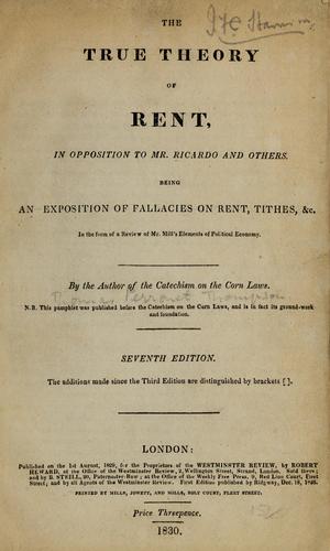Cover for The true theory of rent, in opposition to Mr. Ricardo and others