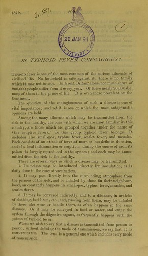Cover for Is typhoid fever contagious?