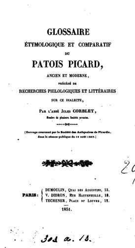 Cover for Glossaire étymologique et comparatif du patois picard, ancien et moderne