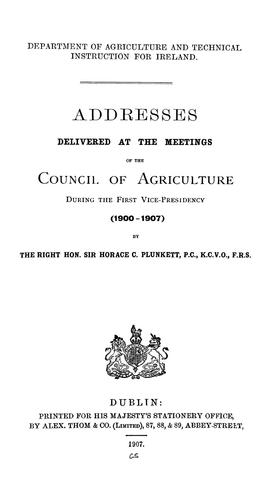 Cover for Addresses delivered at the meetings of the Council of agriculture during the vice-presidency ...