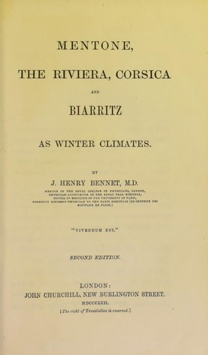 Cover for Mentone, the Riviera, Corsica and Biarritz as winter climates