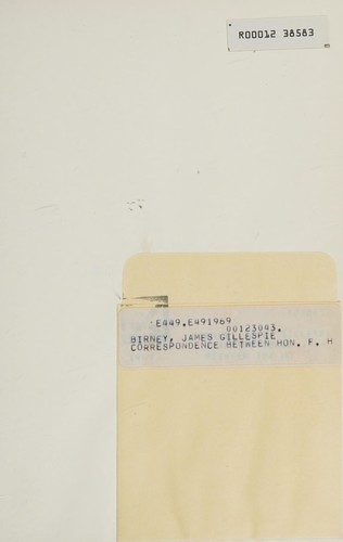 Cover for Correspondence between the Hon. F. H. Elmore and James G. Birney.