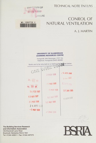 Cover for Control of Natural Ventilation (Bsria Bibliography)
