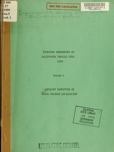 Cover for Proposed amendments to California vehicle code, 1959