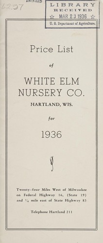 Cover for Price list of White Elm Nursery Co. ... for 1936