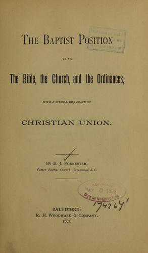 Cover for The Baptist position as to the Bible