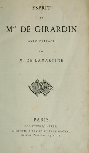 Cover for Esprit de Mme de Girardin