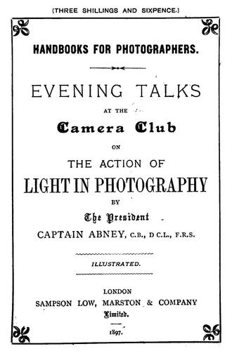 Cover for Evening talks at the Camera club on the action of light in photography