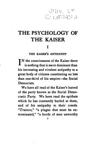 Cover for The Psychology of the Kaiser: A Study of His Sentiments and His Obsession