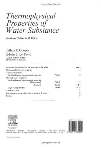 Cover for Thermophysical Properties of Water Substance